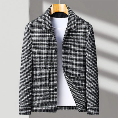 Men's Houndstooth Tailored Jacket Button-Front Structured Smart Casual Workwear