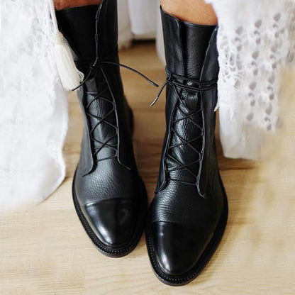 Women's Leather Ankle Boots Classic Black Casual Everyday Style