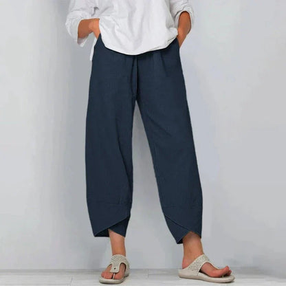 Tarni women's linen trousers in Navy Blue