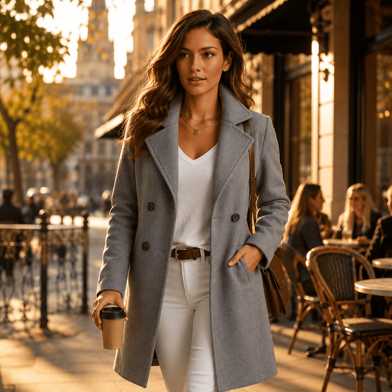 Women's Long Trench Coat with Buttons Tailored Overcoat Casual Formal