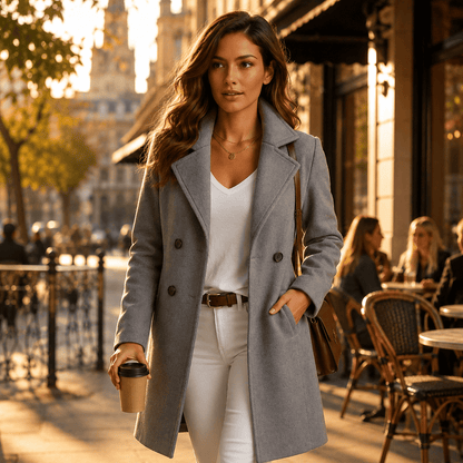 Women's Long Trench Coat with Buttons Tailored Overcoat Casual Formal