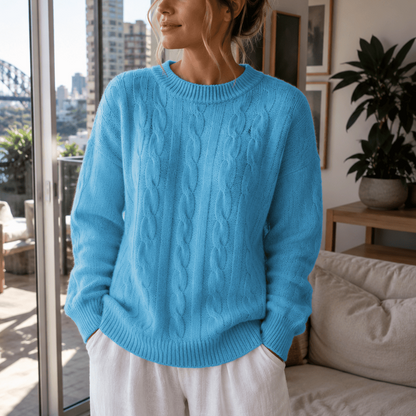 Cable Knit Wool Cashmere Sweater Crew Neck Warm Winter Pullover