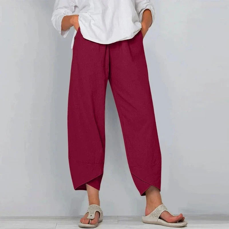 Tarni women's linen trousers in Red