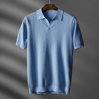 Men's Polo Shirt Short Sleeve Knit V-Notch Collar Waffle Texture Smart Casual