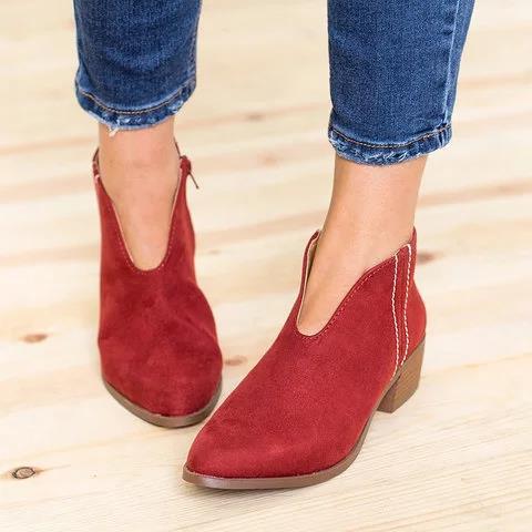 Women's V-Neck Slip-On Ankle Boots Casual Everyday Comfort Black