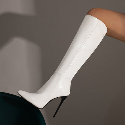 Knee High Boots Pointed Toe Heel Zip Side Ankle Closure Stiletto