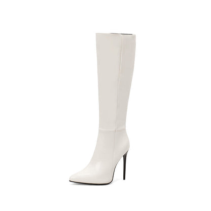 Knee High Boots Pointed Toe Heel Zip Side Ankle Closure Stiletto