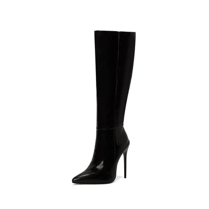 Knee High Boots Pointed Toe Heel Zip Side Ankle Closure Stiletto