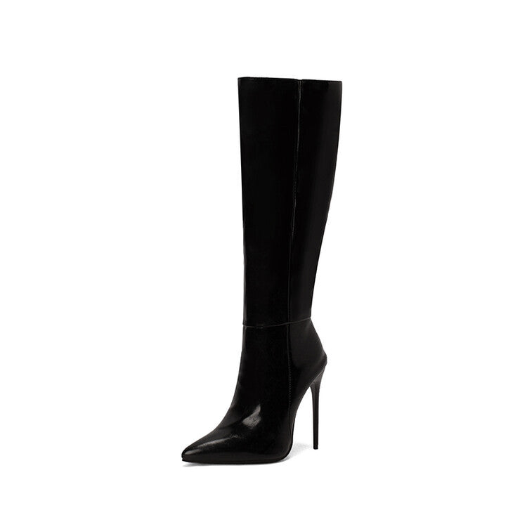 Knee High Boots Pointed Toe Heel Zip Side Ankle Closure Stiletto