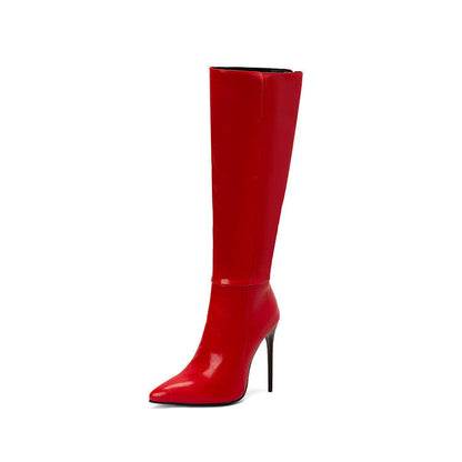 Knee High Boots Pointed Toe Heel Zip Side Ankle Closure Stiletto
