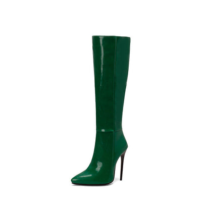 Knee High Boots Pointed Toe Heel Zip Side Ankle Closure Stiletto