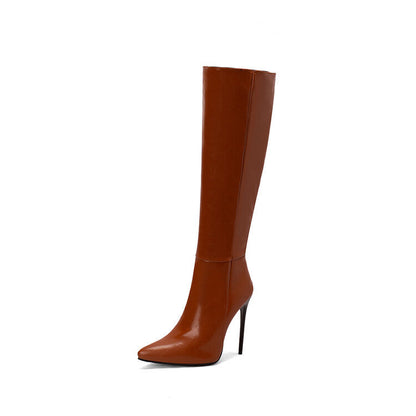 Knee High Boots Pointed Toe Heel Zip Side Ankle Closure Stiletto