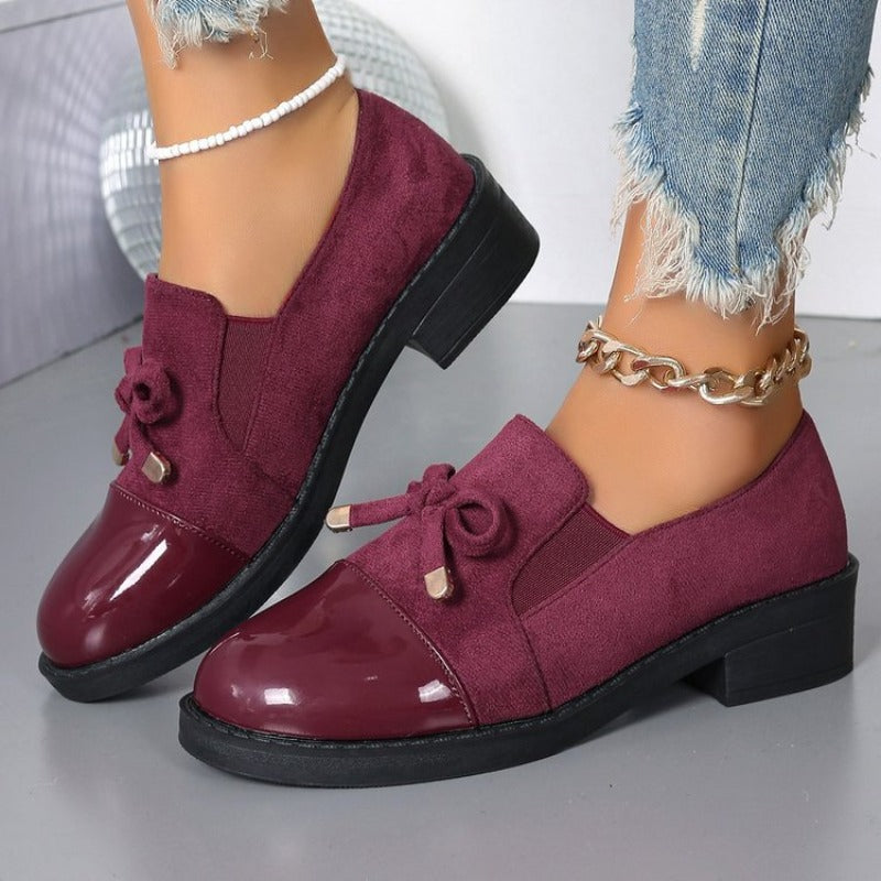 Women's Loafers Bow Block Heel Slip-On Comfortable Casual Formal Shoes