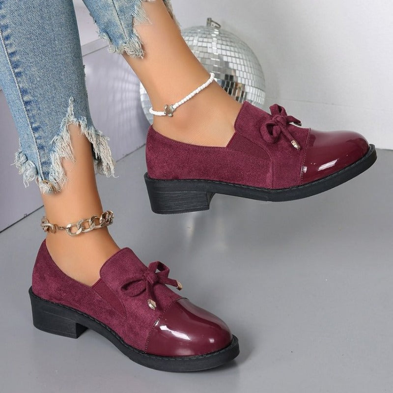 Women's Loafers Bow Block Heel Slip-On Comfortable Casual Formal Shoes