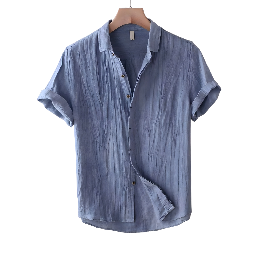 Men's Linen Short Sleeve Shirt Collared Button Down Casual Summer