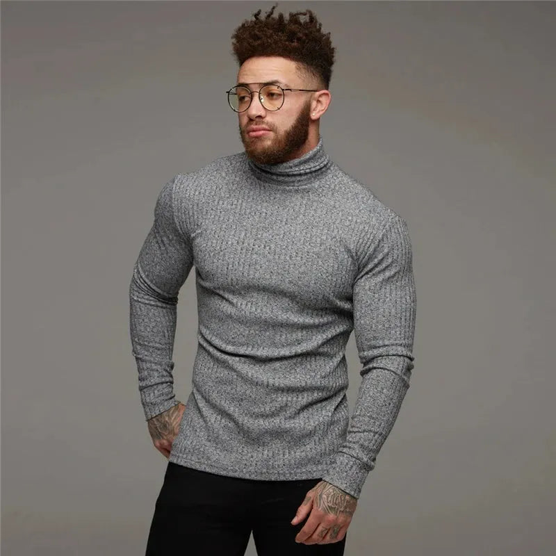 Men's Turtleneck Sweater Slim Fit Casual Business Knit Pullover Black Grey White Warm Stretch Modern Office Smart Casual All Season-3