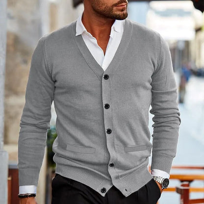Men's V-Neck Cardigan Buttoned Casual Knit Jumper Relaxed Fit Everyday Layering Sweater Work Lounge Lightweight Sizes S-4XL-6