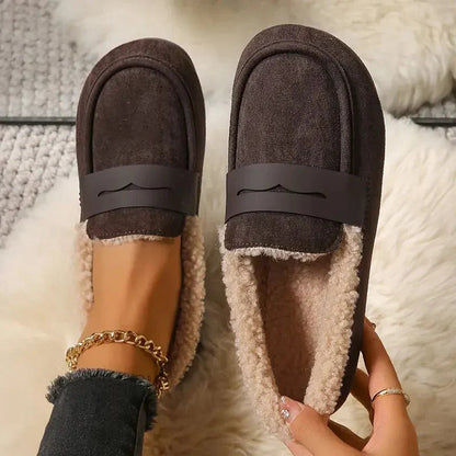 Fleece Loafers Women Cosy Slip On Shoes Warm Indoor Casual Cream