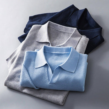 Men's Polo Shirt Short Sleeve Knit V-Notch Collar Waffle Texture Smart Casual