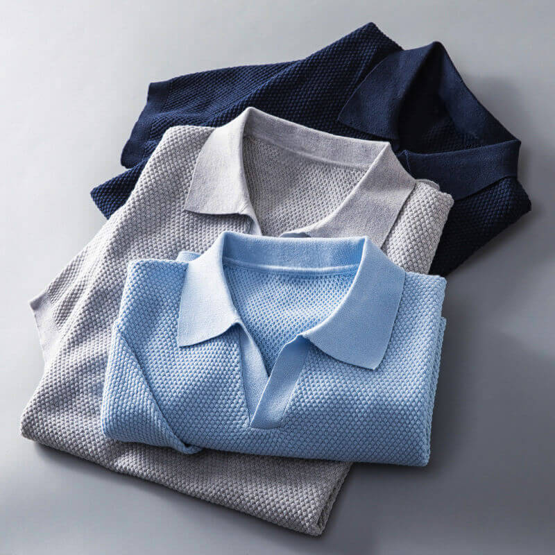 Men's Polo Shirt Short Sleeve Knit V-Notch Collar Waffle Texture Smart Casual
