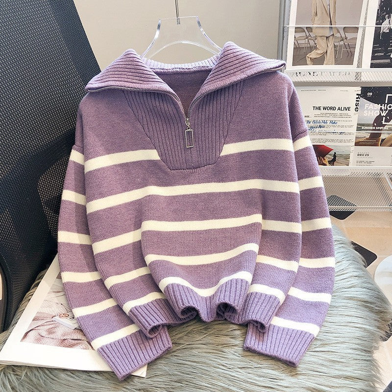 Women's Striped Long Sleeve Collared Top Classic Woven Shirt Blouse Casual Work Office Smart Everyday Ladies Fitted Tee