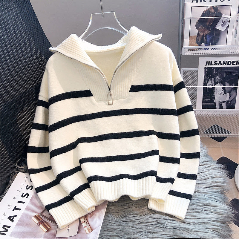 Women's Striped Long Sleeve Collared Top Classic Woven Shirt Blouse Casual Work Office Smart Everyday Ladies Fitted Tee