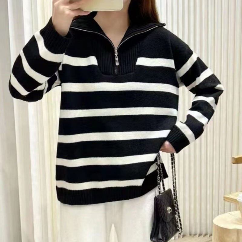 Women's Striped Long Sleeve Collared Top Classic Woven Shirt Blouse Casual Work Office Smart Everyday Ladies Fitted Tee