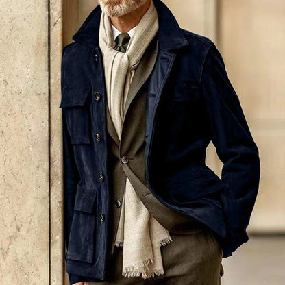 Men's Button Front Utility Jacket Structured Collar Flap Pockets Casual