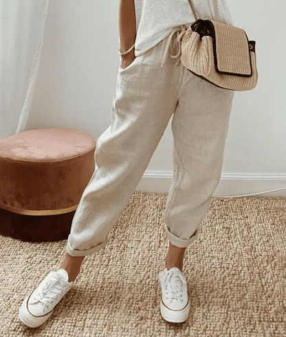Zoé women's linen trousers in Beige
