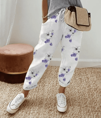Zoé women's linen trousers in Floral print