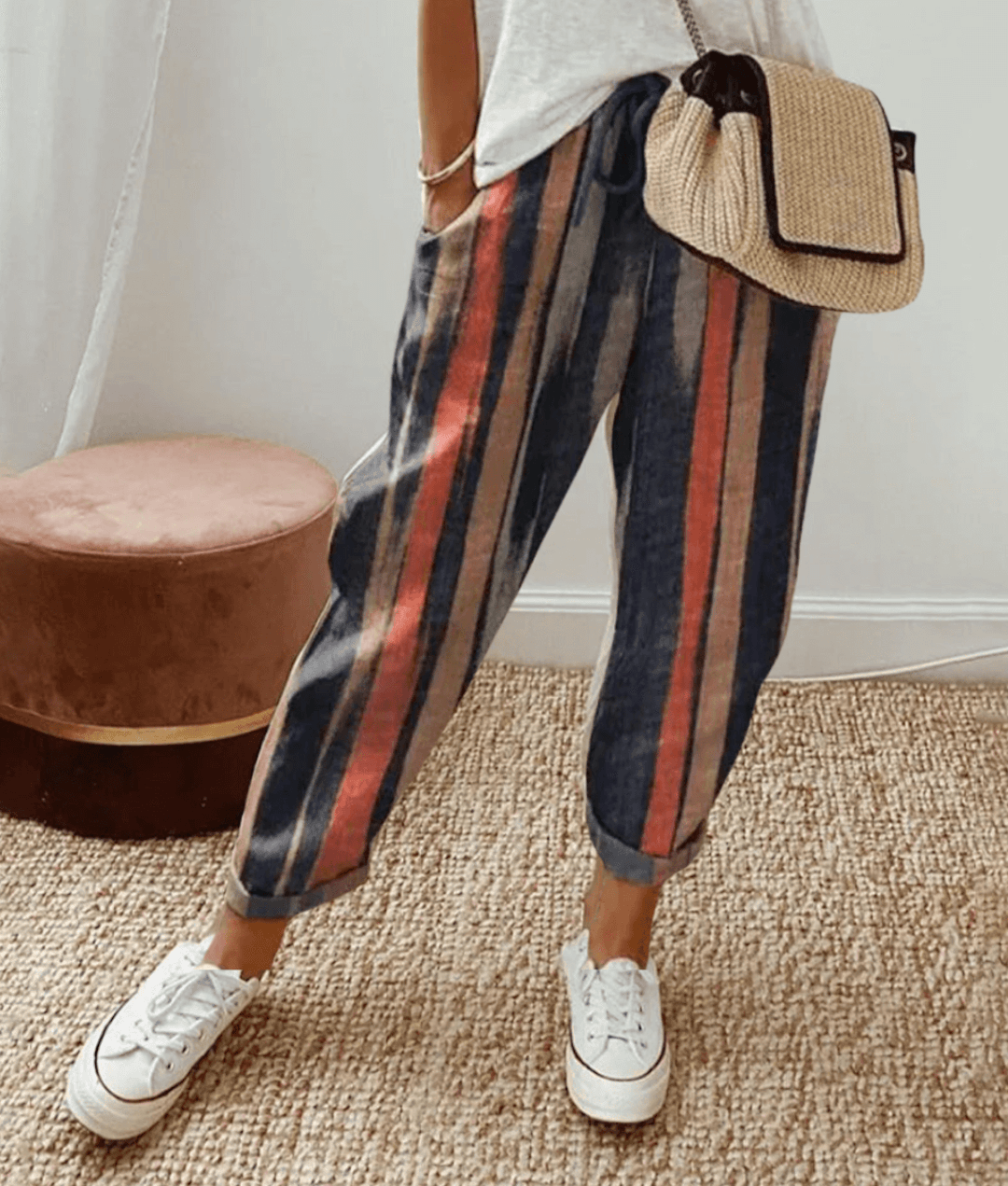 Zoé women's linen trousers in Stripes