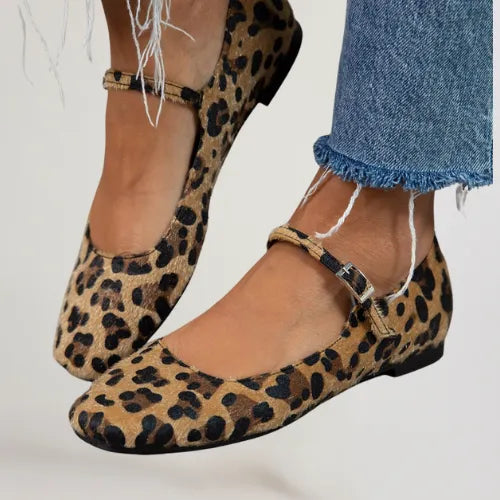 Leopard Print Ballet Flats Plush Fur Slip On Comfort Everyday Shoes