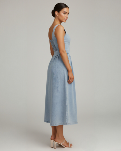 Aveline | Denim Midi Dress with Button Front