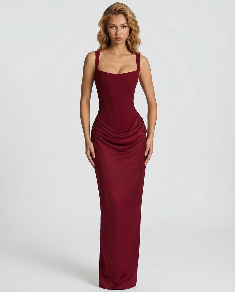 Ruby | Corset Maxi Dress with Draped Skirt