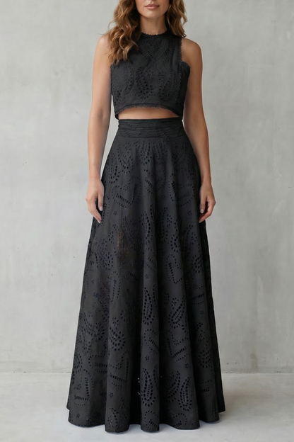 Parivelle | Embroidered Lace Sleeveless Midi Skirt Set