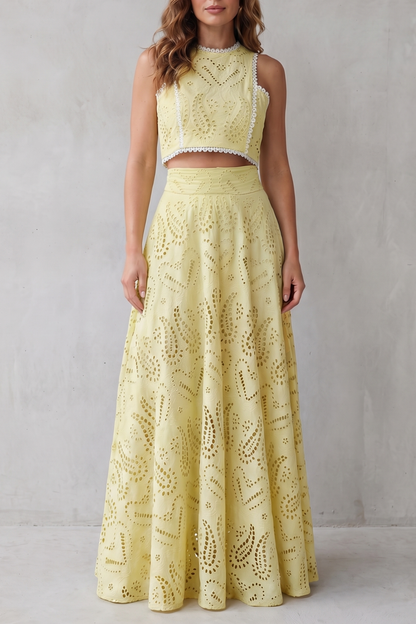 Parivelle | Embroidered Lace Sleeveless Midi Skirt Set