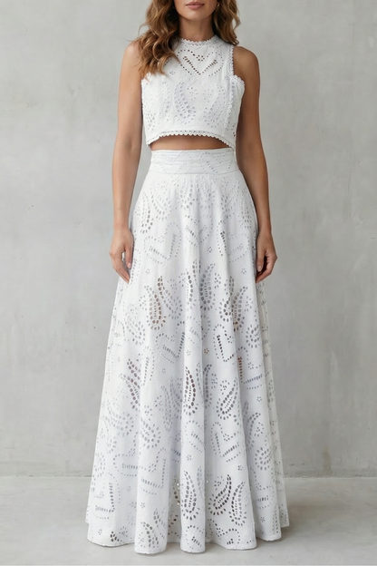 Parivelle | Embroidered Lace Sleeveless Midi Skirt Set