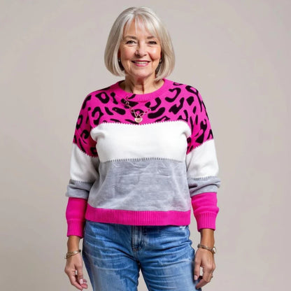 Leopard Print Sweater Women Relaxed Casual Pullover Animal Print Everyday Knit Top