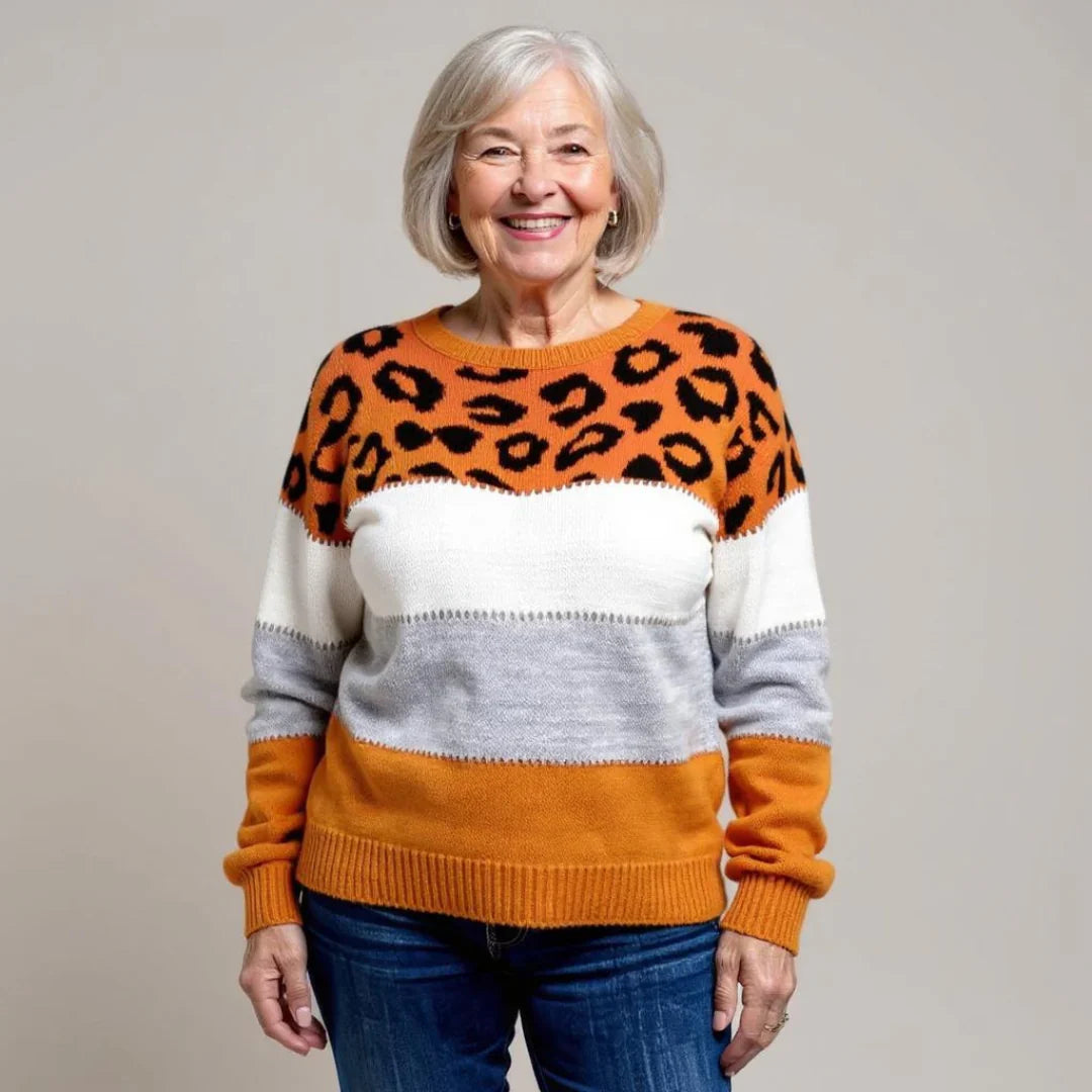 Leopard Print Sweater Women Relaxed Casual Pullover Animal Print Everyday Knit Top