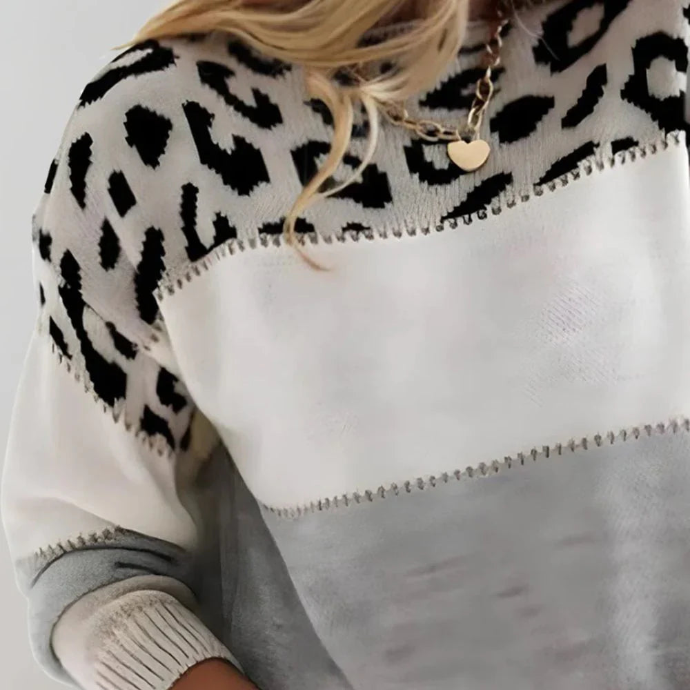 Women's Leopard Print Sweater Relaxed Fit Casual Animal Pattern Knit Top Everyday Pullover Ladies Cosy Lounge Wear All Season