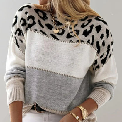 Leopard Print Sweater Women Relaxed Casual Pullover Animal Print Everyday Knit Top