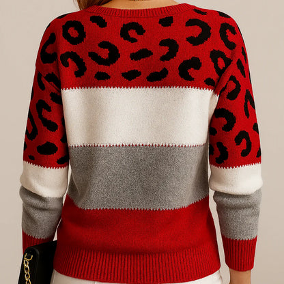 Leopard Print Sweater Women Relaxed Casual Pullover Animal Print Everyday Knit Top