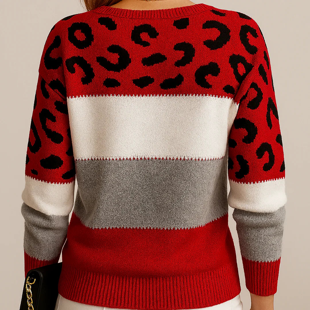 Women's Leopard Print Sweater Relaxed Fit Casual Animal Pattern Knit Top Everyday Pullover Ladies Cosy Lounge Wear All Season