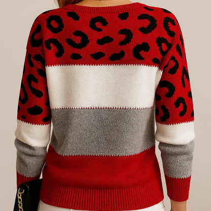 Leopard Print Sweater Women Relaxed Casual Pullover Animal Print Everyday Knit Top