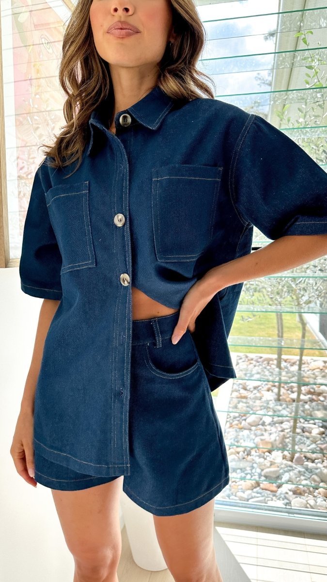 Olivia | Women's Denim Shirt and Shorts Set