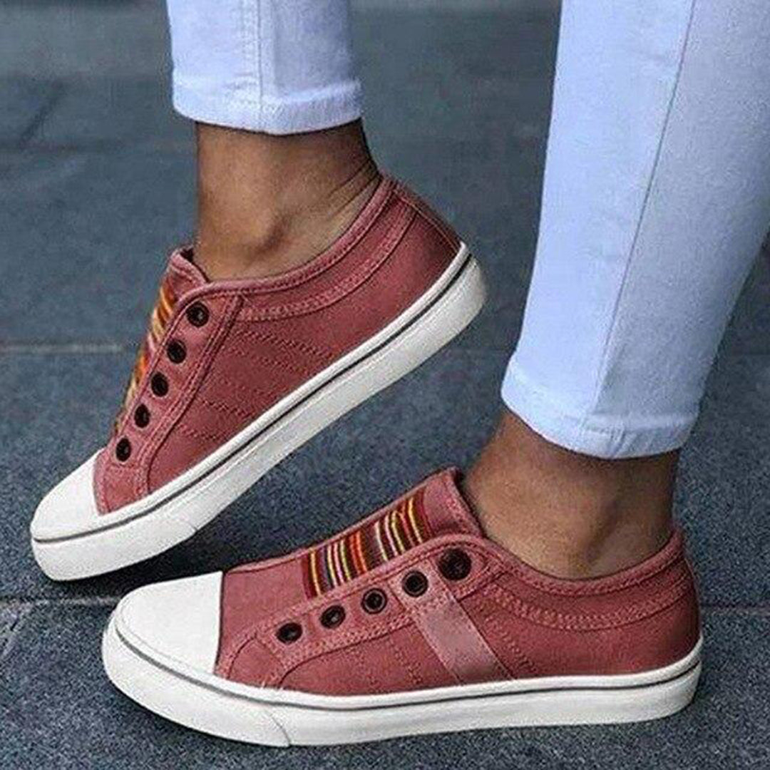 Women's Striped Canvas Sneakers Casual Comfortable Everyday Trainers