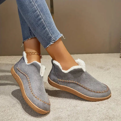 Women's Ankle Boots Round Toe Contrast Stitch Plush Trim Casual