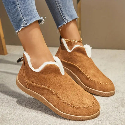 Women's Ankle Boots Round Toe Contrast Stitch Plush Trim Casual