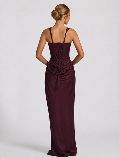 Ruby | Corset Maxi Dress with Draped Skirt