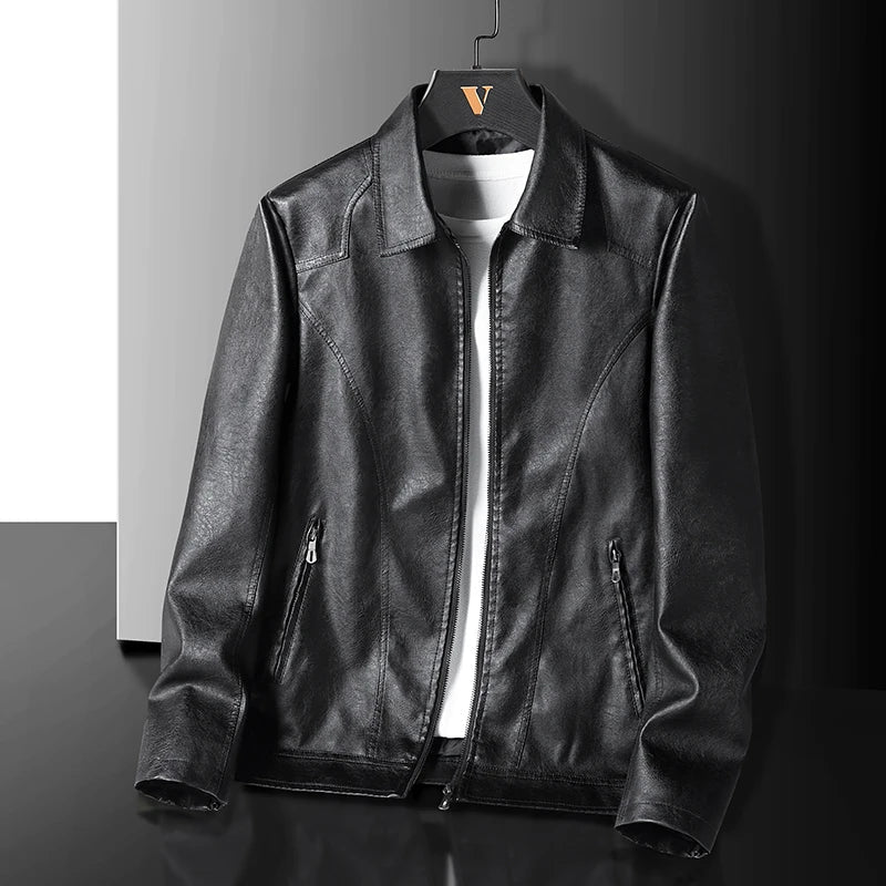 Men's Zip Up Jacket Point Collar Panel Stitching Side Pockets Casual